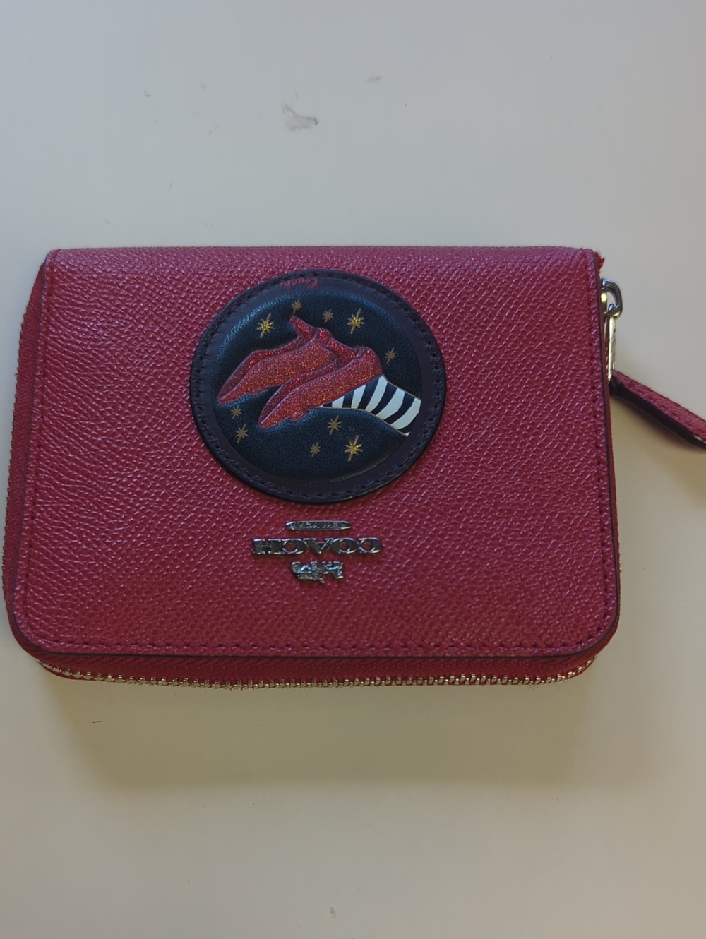 Coach Red Leather Zip-Around Small Wallet With Ruby Slippers Patch